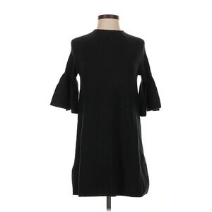 Moth Anthropologie Sweater Dress Tunic Women XS Black Bell Sleeve Ribbed Shift